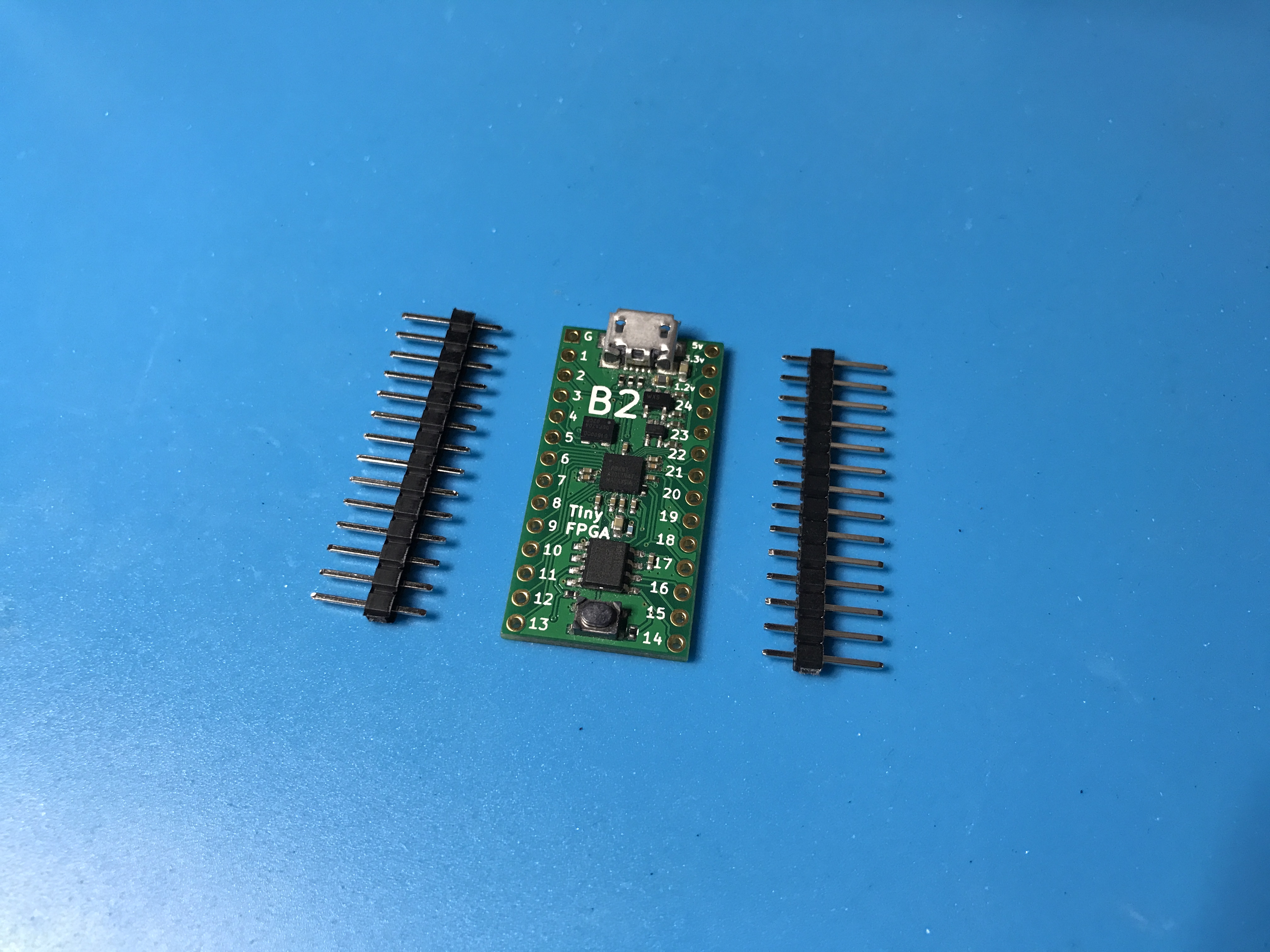 TinyFPGA B2 next to pins